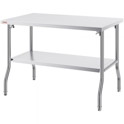 ZDGZT122*76XP - 48x30 Inch Stainless Steel Folding Worktable with Double-Shelf