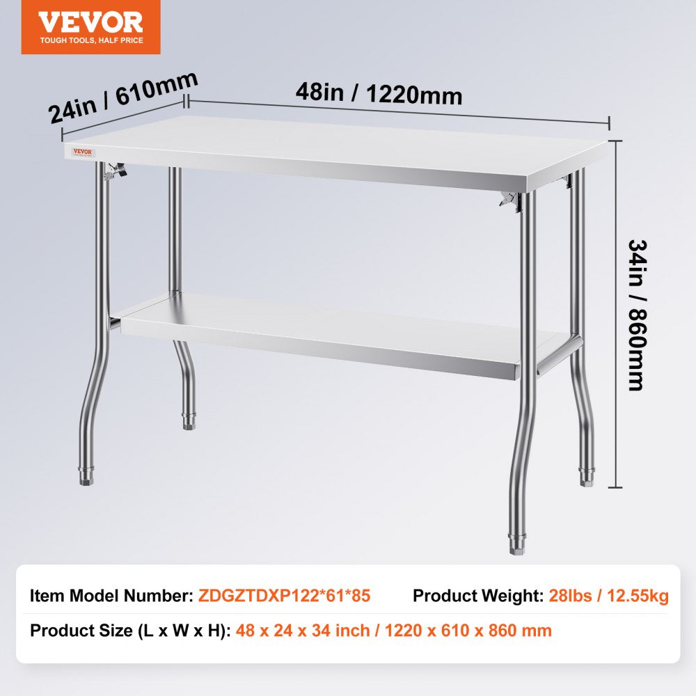 ZDGZTDXP122*61*85 - 48"x24" SUS201 Stainless Steel Folding Worktable