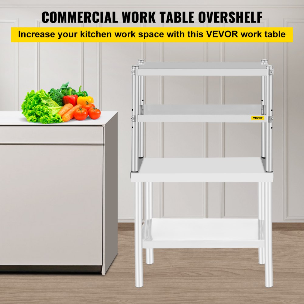 VV-SR-S-1230 - Stainless Steel Double Overshelf with Adjustable Storage Shelves