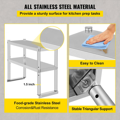 VV-SR-S-1230 - Stainless Steel Double Overshelf with Adjustable Storage Shelves