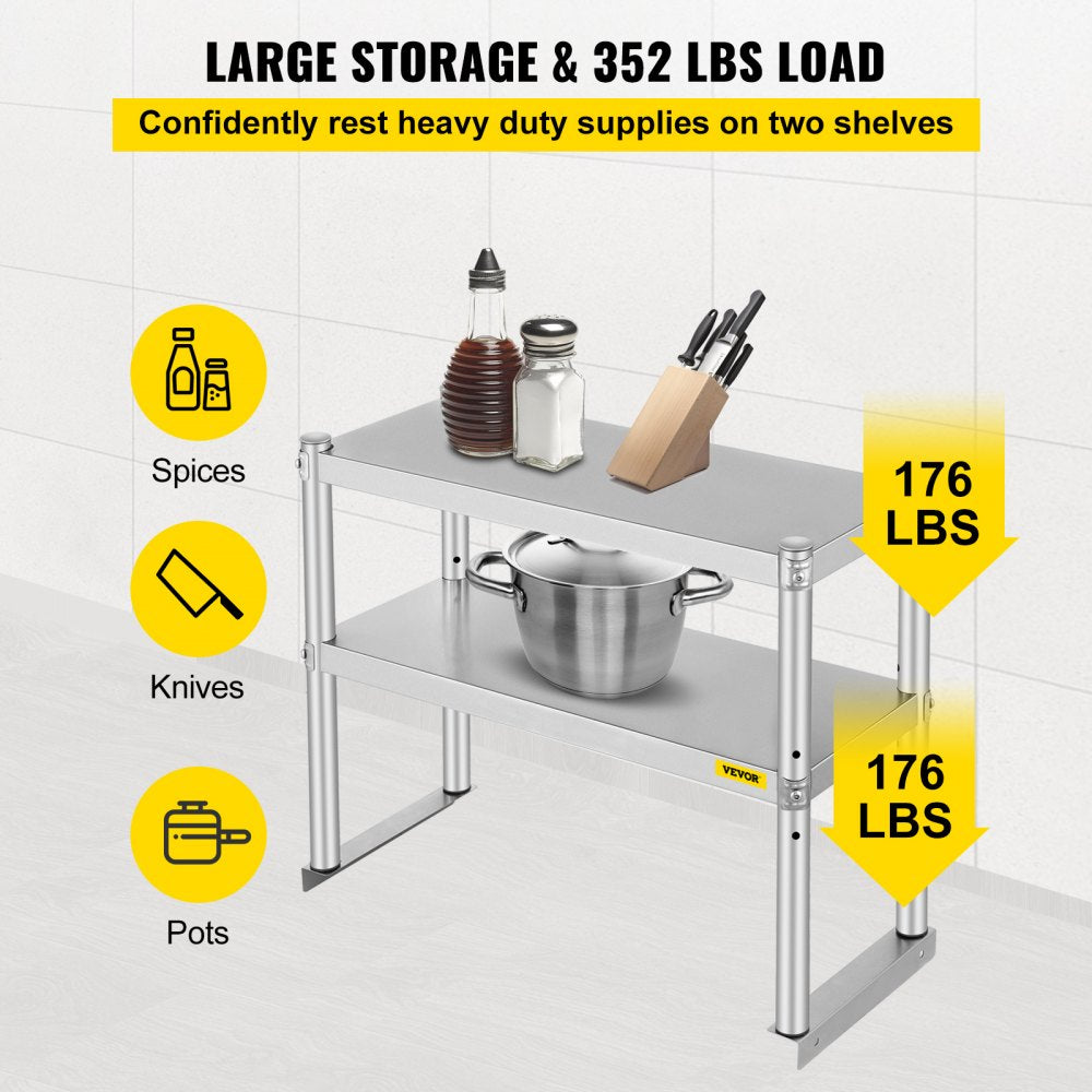 VV-SR-S-1230 - Stainless Steel Double Overshelf with Adjustable Storage Shelves