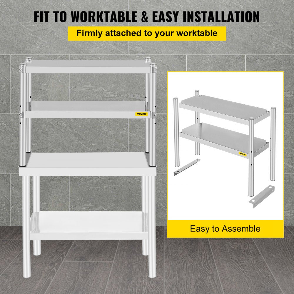 VV-SR-S-1230 - Stainless Steel Double Overshelf with Adjustable Storage Shelves