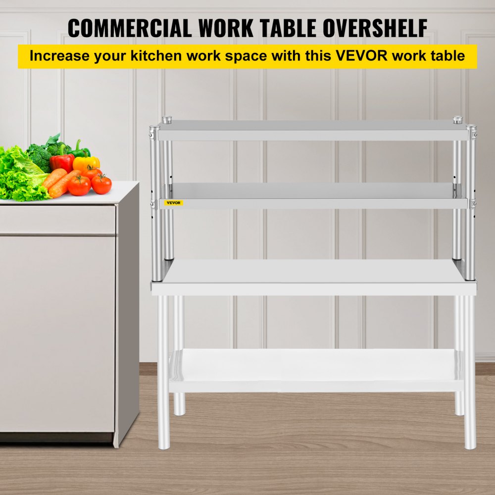 VV-SR-S-1248 - Stainless Steel Double Overshelf, Adjustable Shelves for Extra Storage
