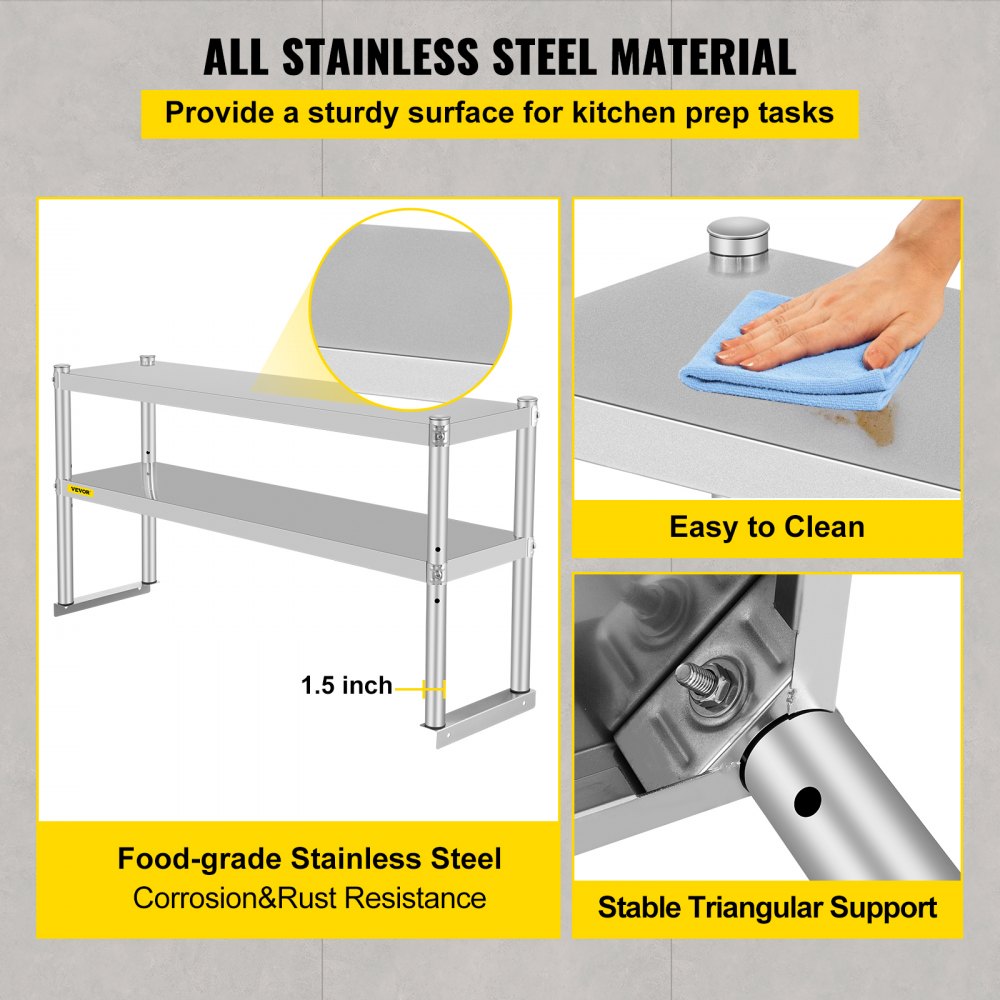 VV-SR-S-1248 - Stainless Steel Double Overshelf, Adjustable Shelves for Extra Storage