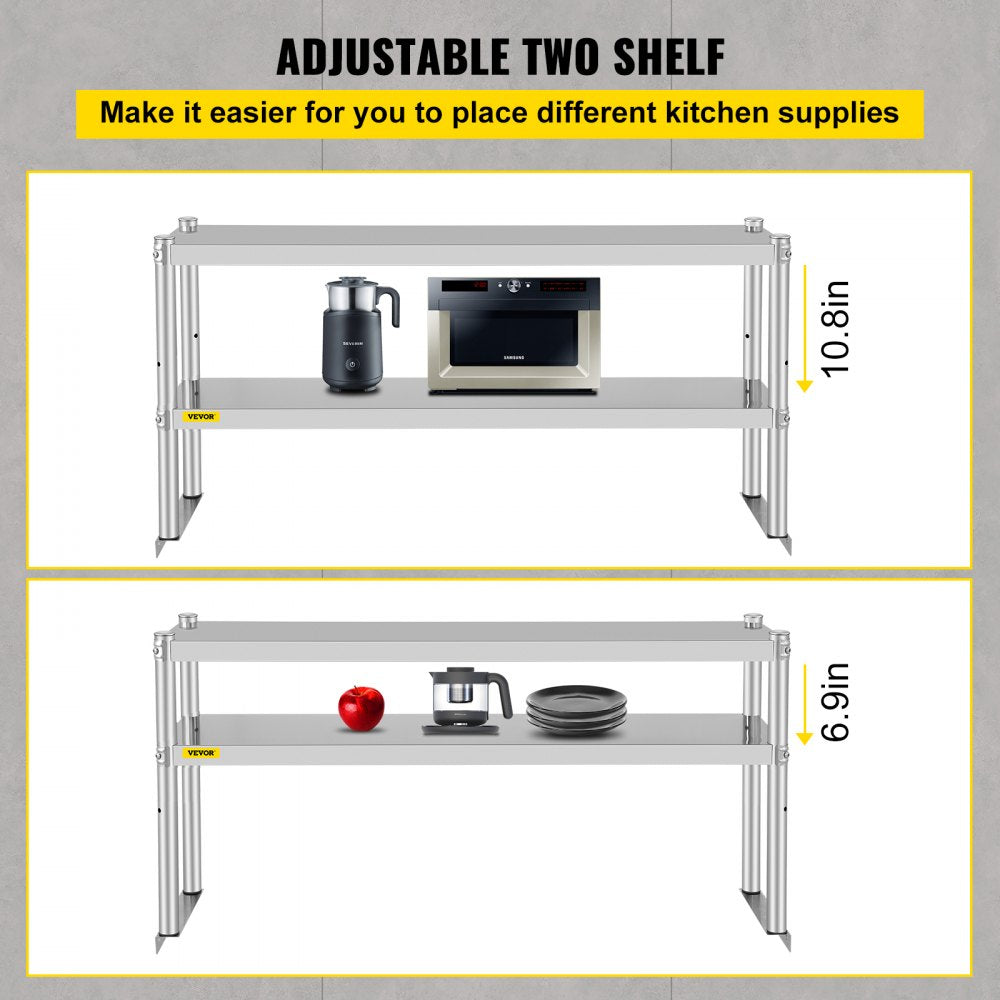 VV-SR-S-1248 - Stainless Steel Double Overshelf, Adjustable Shelves for Extra Storage