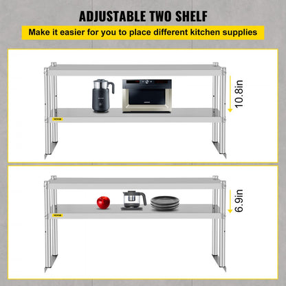 VV-SR-S-1248 - Stainless Steel Double Overshelf, Adjustable Shelves for Extra Storage