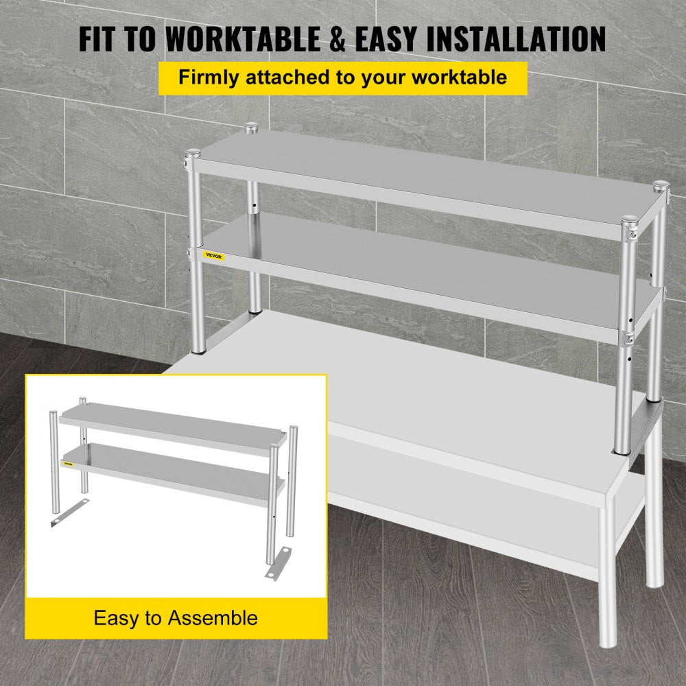VV-SR-S-1248 - Stainless Steel Double Overshelf, Adjustable Shelves for Extra Storage