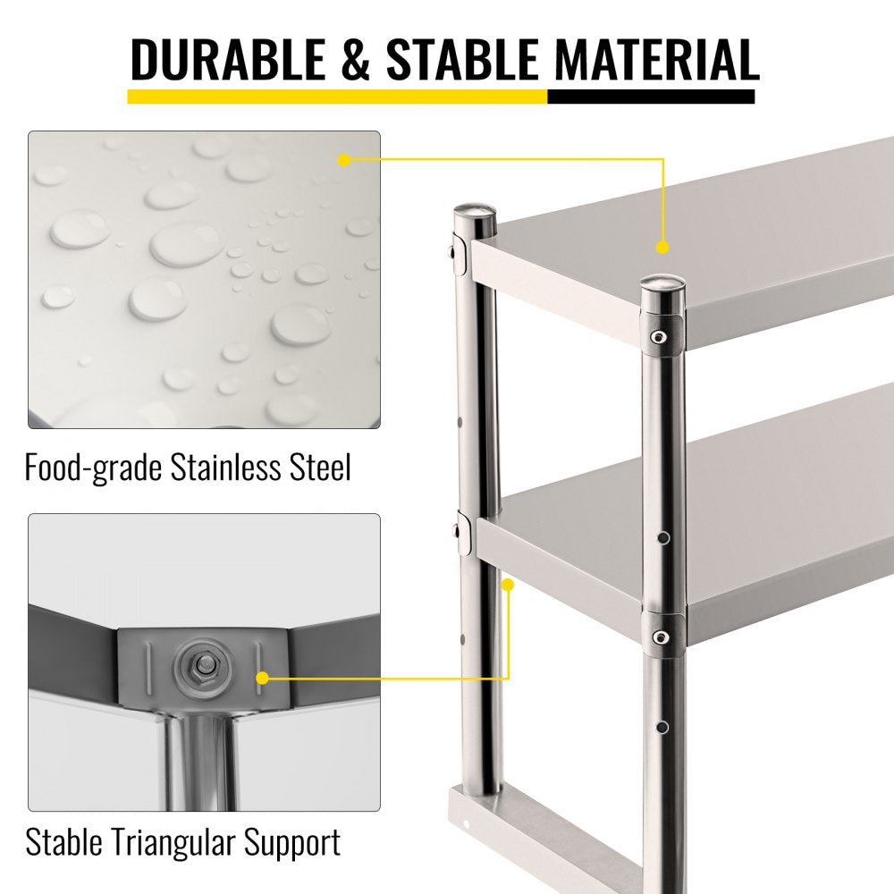 VV-SR-S-1260 - 12" x 60" Stainless Steel Double Overshelf for Extra Storage