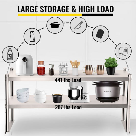 VV-SR-S-1260 - 12" x 60" Stainless Steel Double Overshelf for Extra Storage