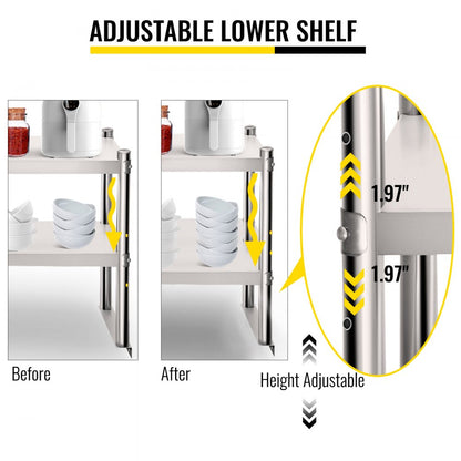 VV-SR-S-1260 - 12" x 60" Stainless Steel Double Overshelf for Extra Storage