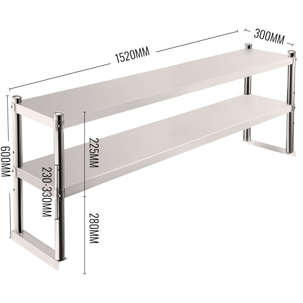 VV-SR-S-1260 - 12" x 60" Stainless Steel Double Overshelf for Extra Storage
