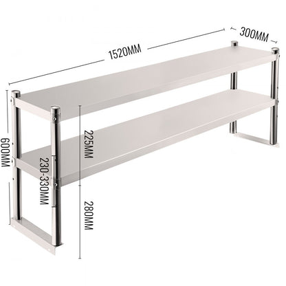 VV-SR-S-1260 - 12" x 60" Stainless Steel Double Overshelf for Extra Storage