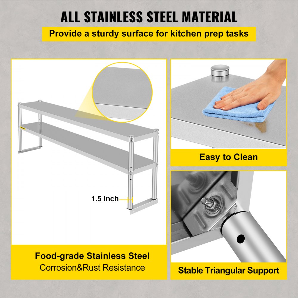 VV-SR-S-1272 - Adjustable Double-Tier Stainless Steel Overshelf, 352 lbs Capacity