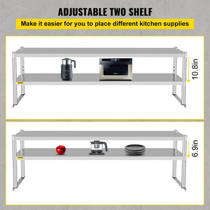 VV-SR-S-1272 - Adjustable Double-Tier Stainless Steel Overshelf, 352 lbs Capacity