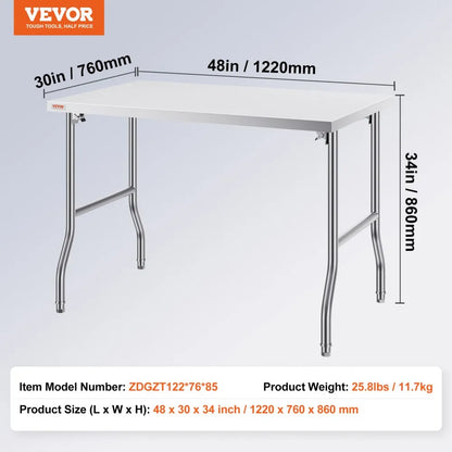 ZDGZT122*76*85 - Heavy-Duty 48x30 Inch Stainless Steel Folding Prep Table