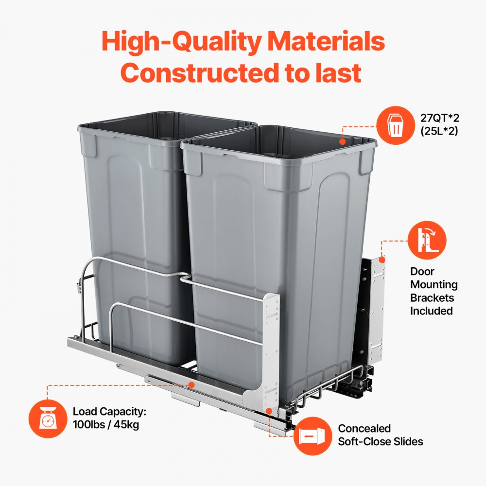BB-LM27L02 - 27QT Double Pull-Out Kitchen Trash Can with Soft-Close Mechanism
