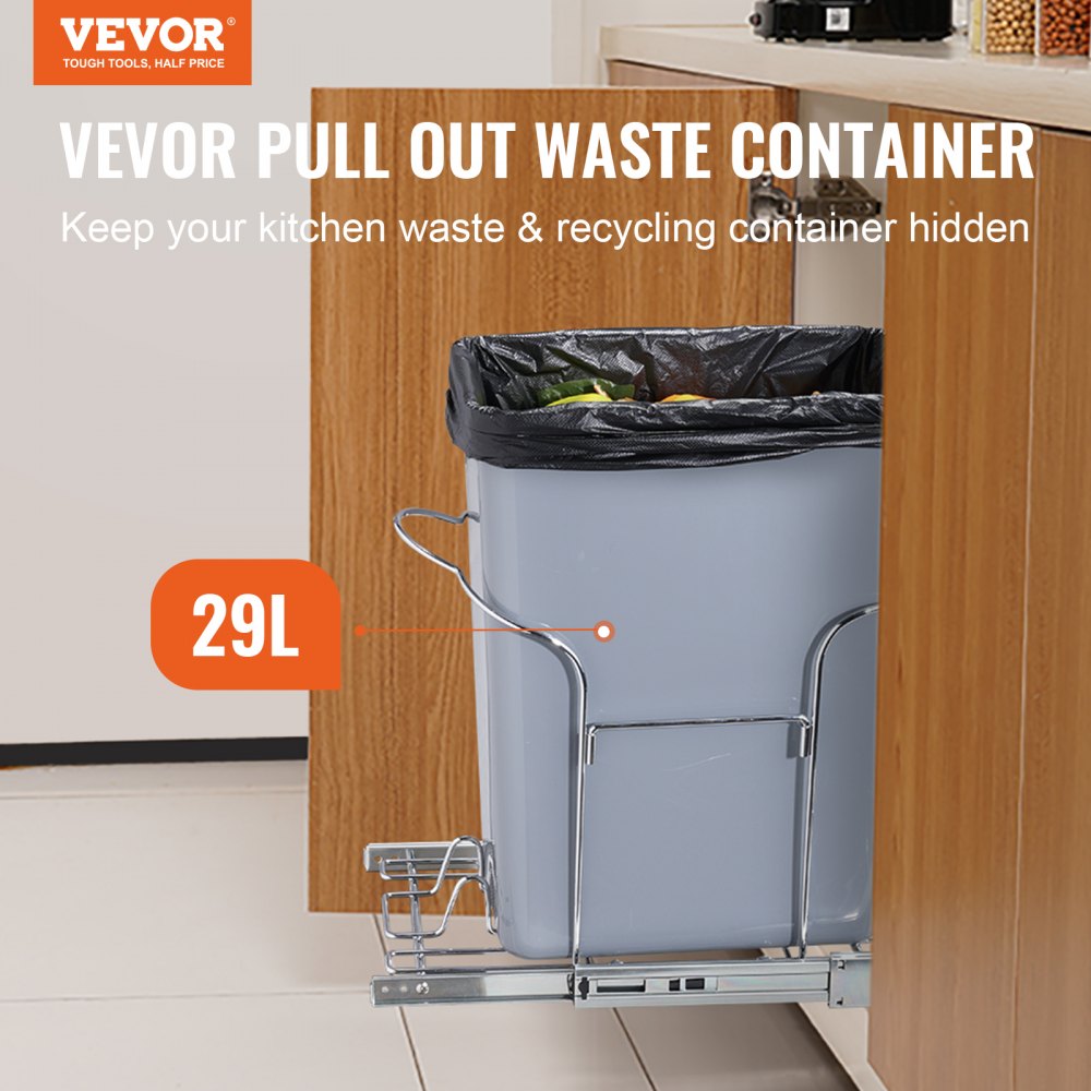 YC1301LF - 29L Under-Counter Pull-Out Trash Can with Smooth Gliding Mechanism