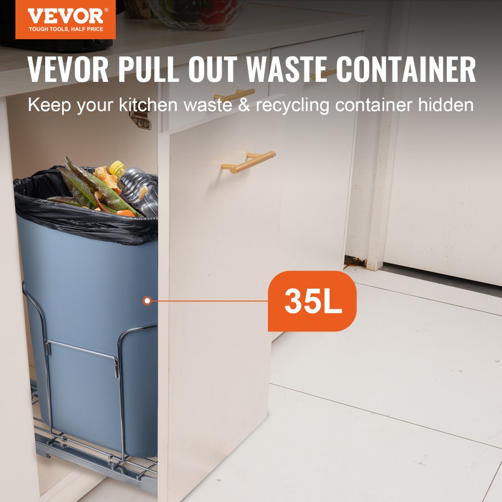 YC1351SY - 35L Pull-Out Trash Can for Cabinet, Soft-Close Mechanism