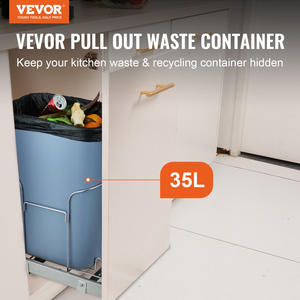 YC1351LY - 35L Pull-Out Trash Bin for Under-Counter Recycling and Waste