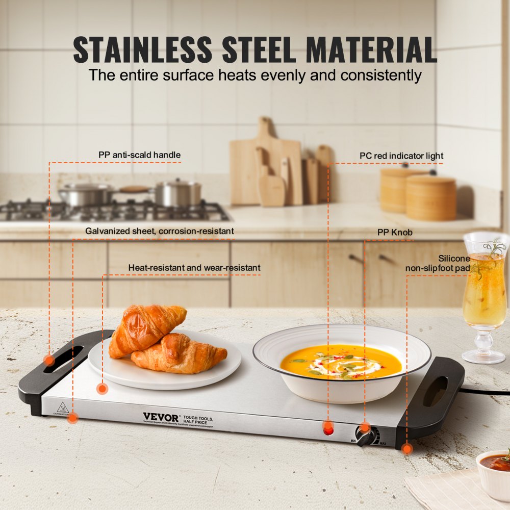 HD9003A - Durable Stainless Steel Electric Warming Tray for Parties