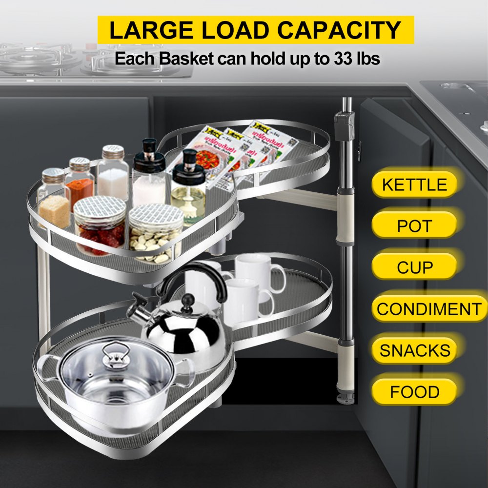 010962919715 - Durable Carbon Steel Corner Pullout Organizer with Soft Close