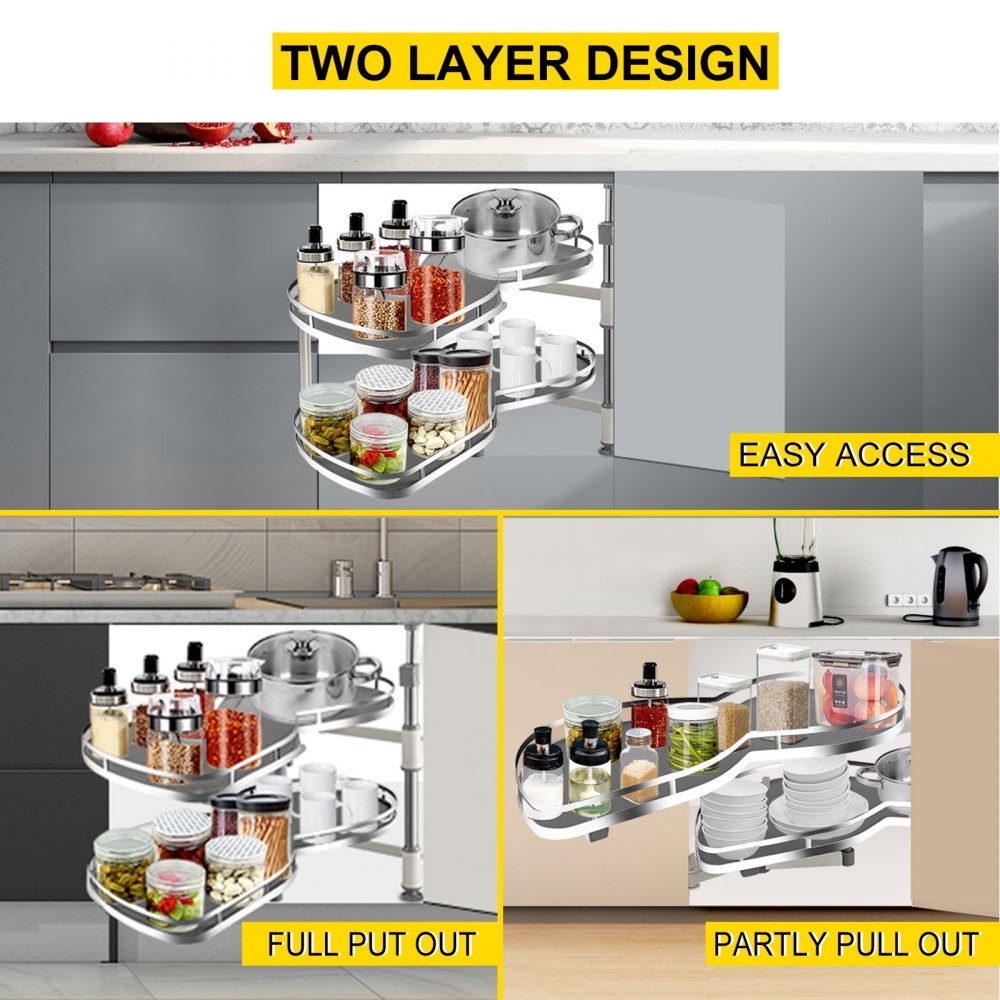 010962919715 - Durable Carbon Steel Corner Pullout Organizer with Soft Close
