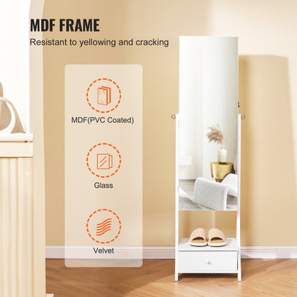 PY-2314SS - Full-Length Mirror Jewelry Cabinet with Lockable Storage and Organizer