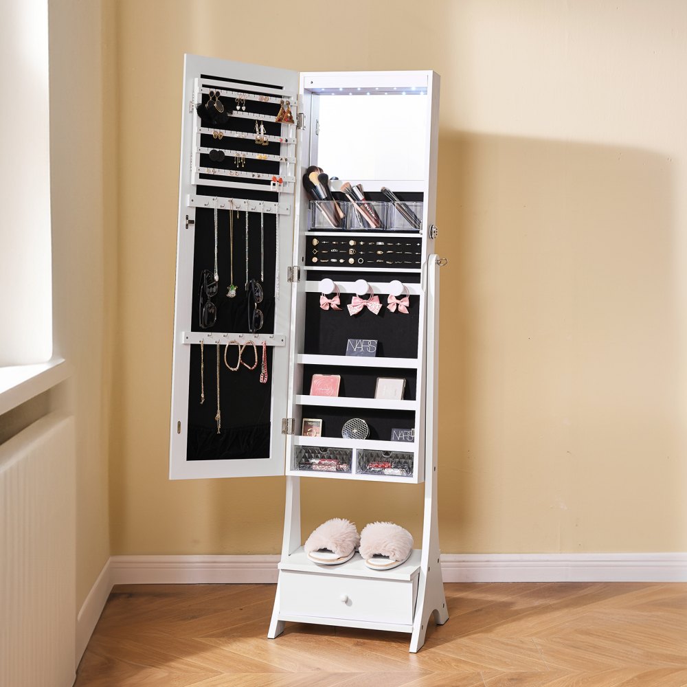 PY-2314SS - Full-Length Mirror Jewelry Cabinet with Lockable Storage and Organizer