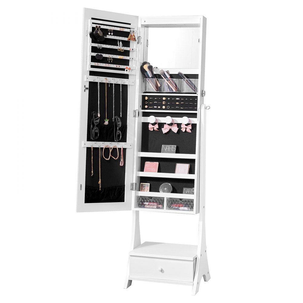 PY-2314SS - Full-Length Mirror Jewelry Cabinet with Lockable Storage and Organizer