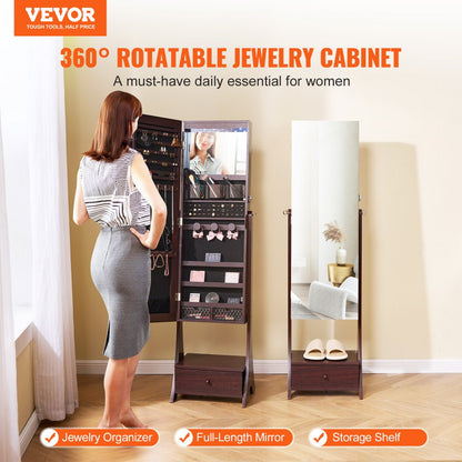 PY-2315SS - Full-Length Jewelry Cabinet & Mirror with 75 Earring Slots