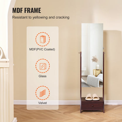 PY-2315SS - Full-Length Jewelry Cabinet & Mirror with 75 Earring Slots