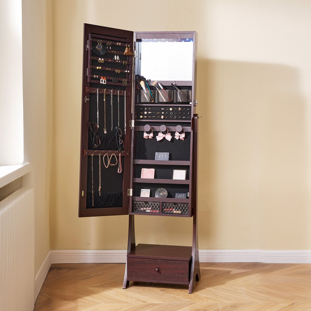 PY-2315SS - Full-Length Jewelry Cabinet & Mirror with 75 Earring Slots