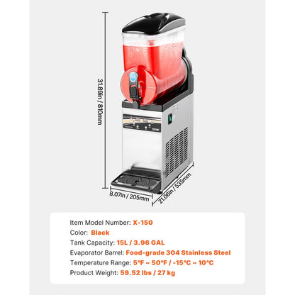 X-150 - 15L Stainless Steel Slushy Machine for Drinks & Cocktails