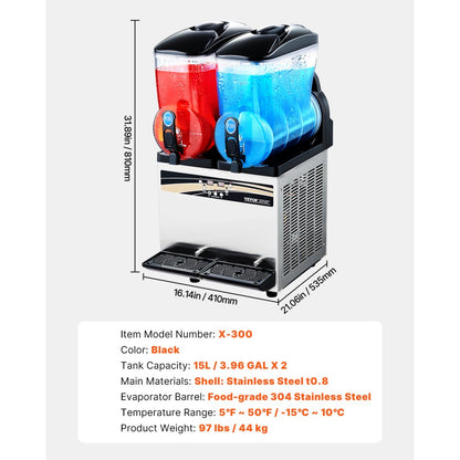 X-300 - Dual Tank 15L Slushy Machine for Margaritas & Smoothies