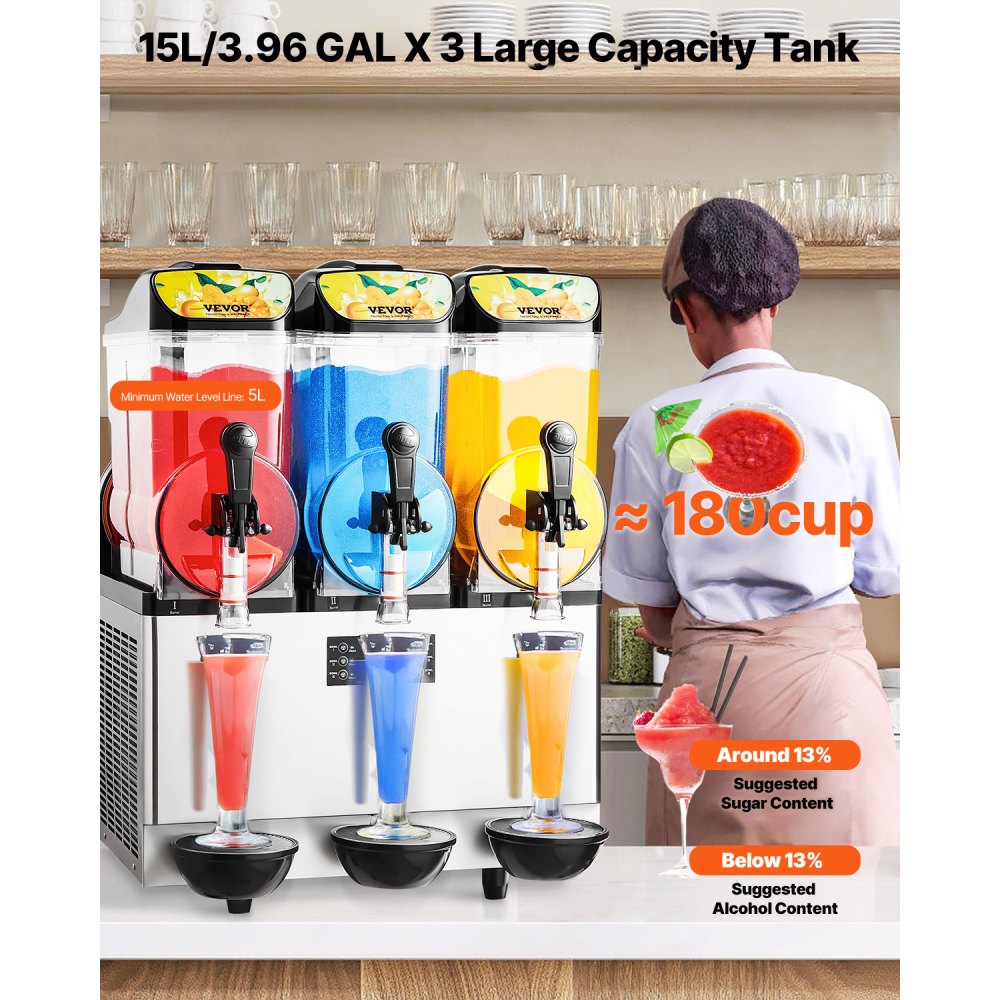 X-450 - 3 Tank Commercial Slushy Maker with Adjustable Temperature, 15L Capacity