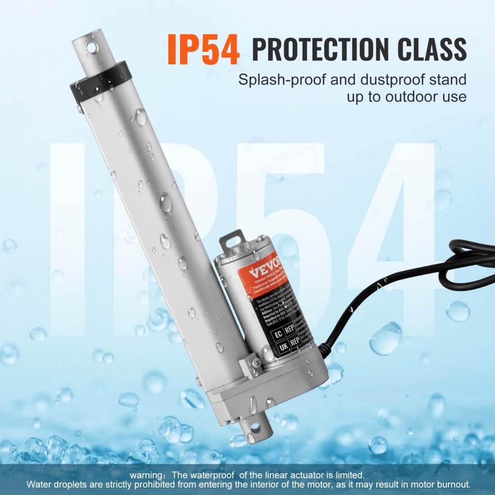 OK648-1000N - 12V Linear Actuator, 6" Stroke, IP54 Waterproof