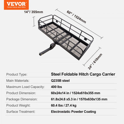 010712468533 - 60x24 Folding Steel Cargo Carrier with 400 lbs Capacity