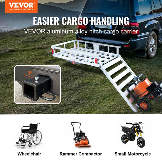 010420825427 - 50"x29.5" Aluminum Hitch Cargo Carrier with Foldable Ramp