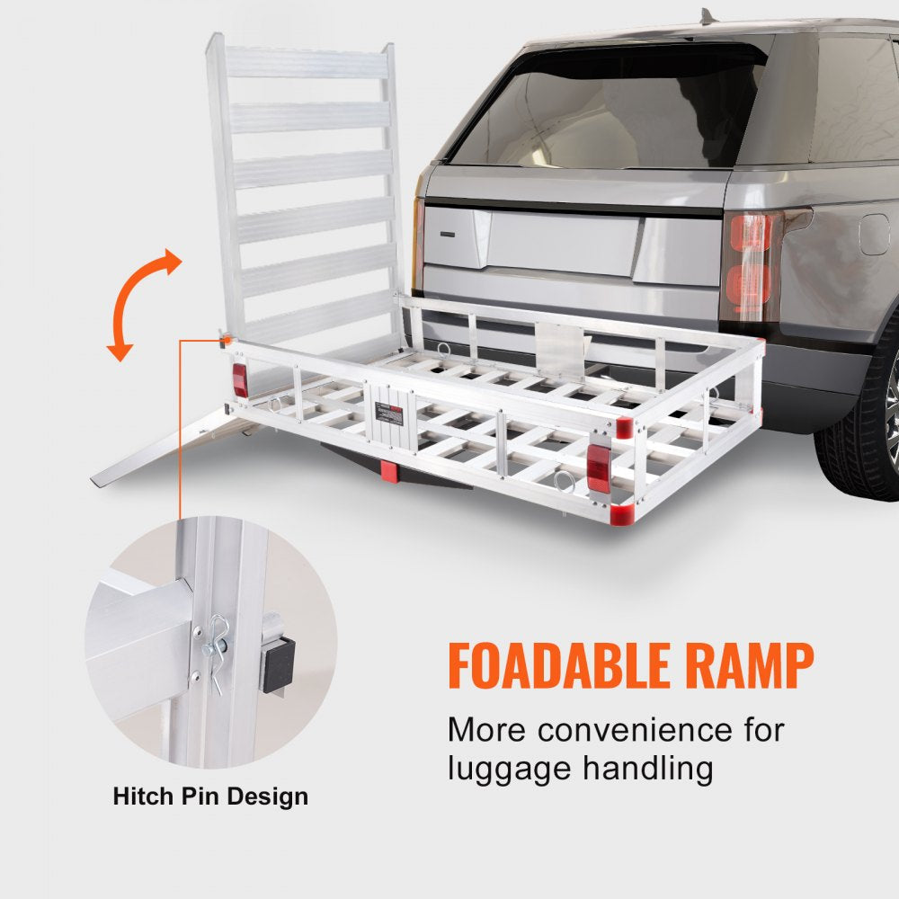 010420825427 - 50"x29.5" Aluminum Hitch Cargo Carrier with Foldable Ramp