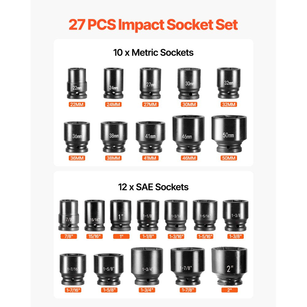 3/4"-27PC - 22-Piece High-Torque Impact Socket Set with Storage Case