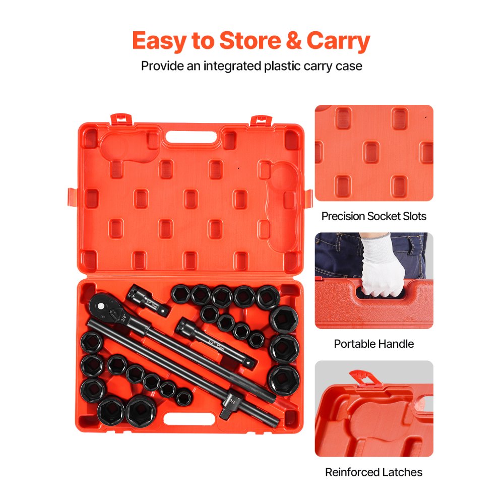 3/4"-27PC - 22-Piece High-Torque Impact Socket Set with Storage Case
