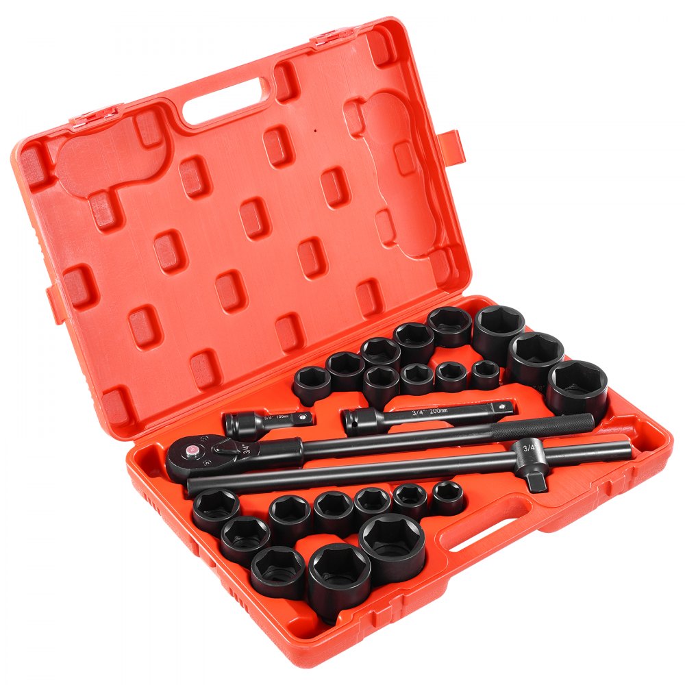 3/4"-27PC - 22-Piece High-Torque Impact Socket Set with Storage Case