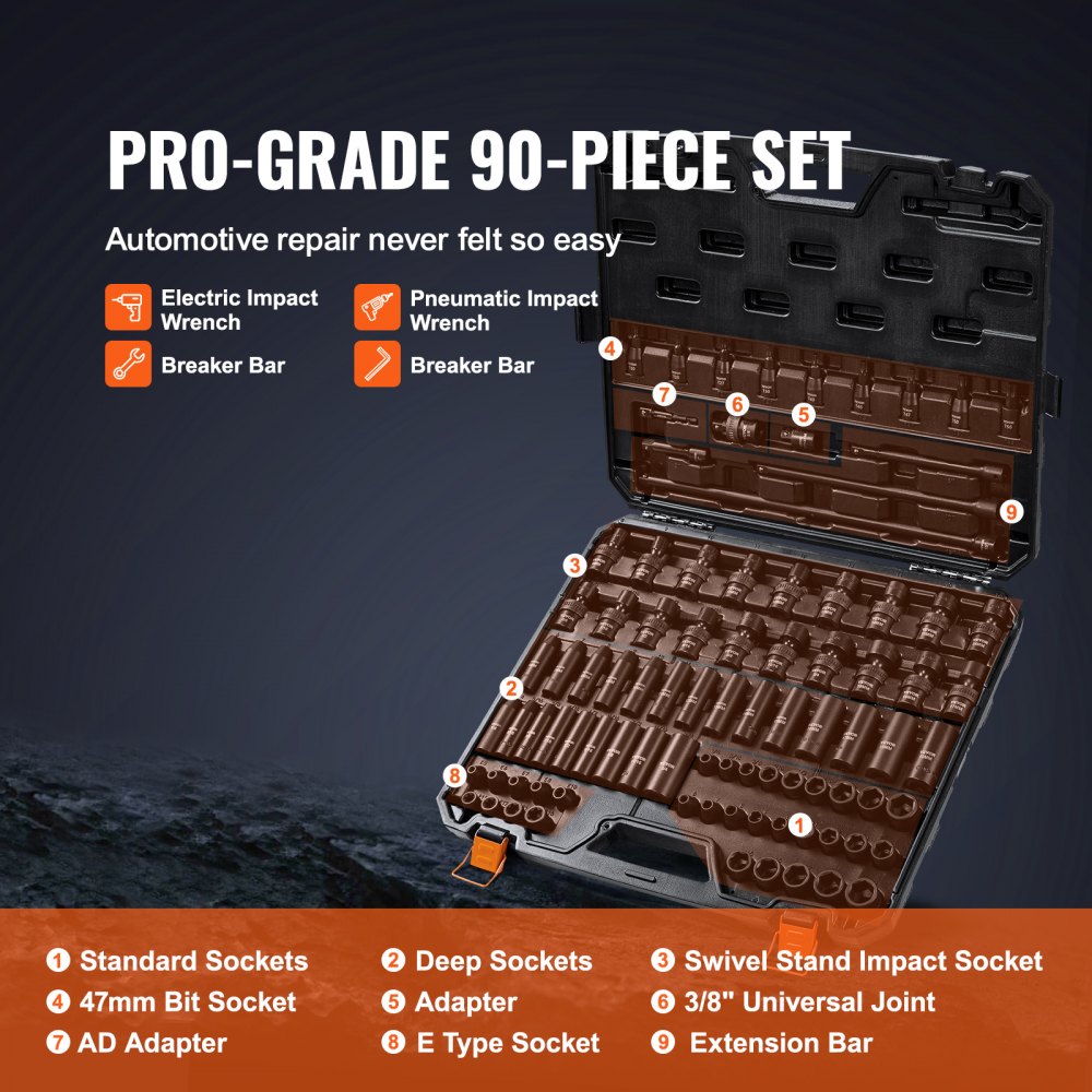 YX7982002 - 90-Piece Durable Impact Socket Set for Power Tools
