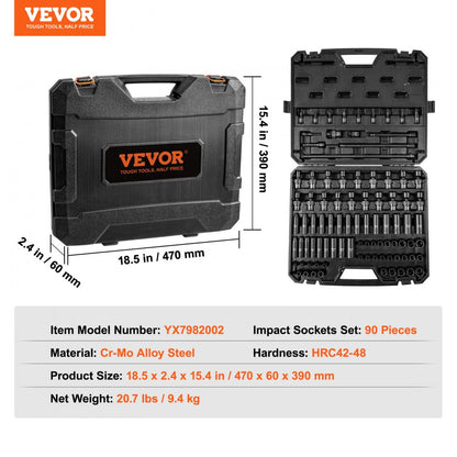 YX7982002 - 90-Piece Durable Impact Socket Set for Power Tools