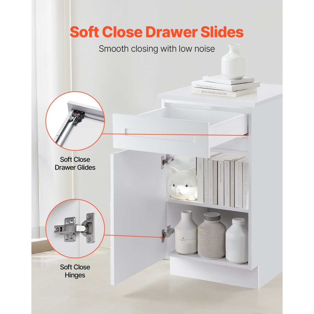 KLCC-01 - Durable 18" White Shaker Base Cabinet with Soft Close Drawers