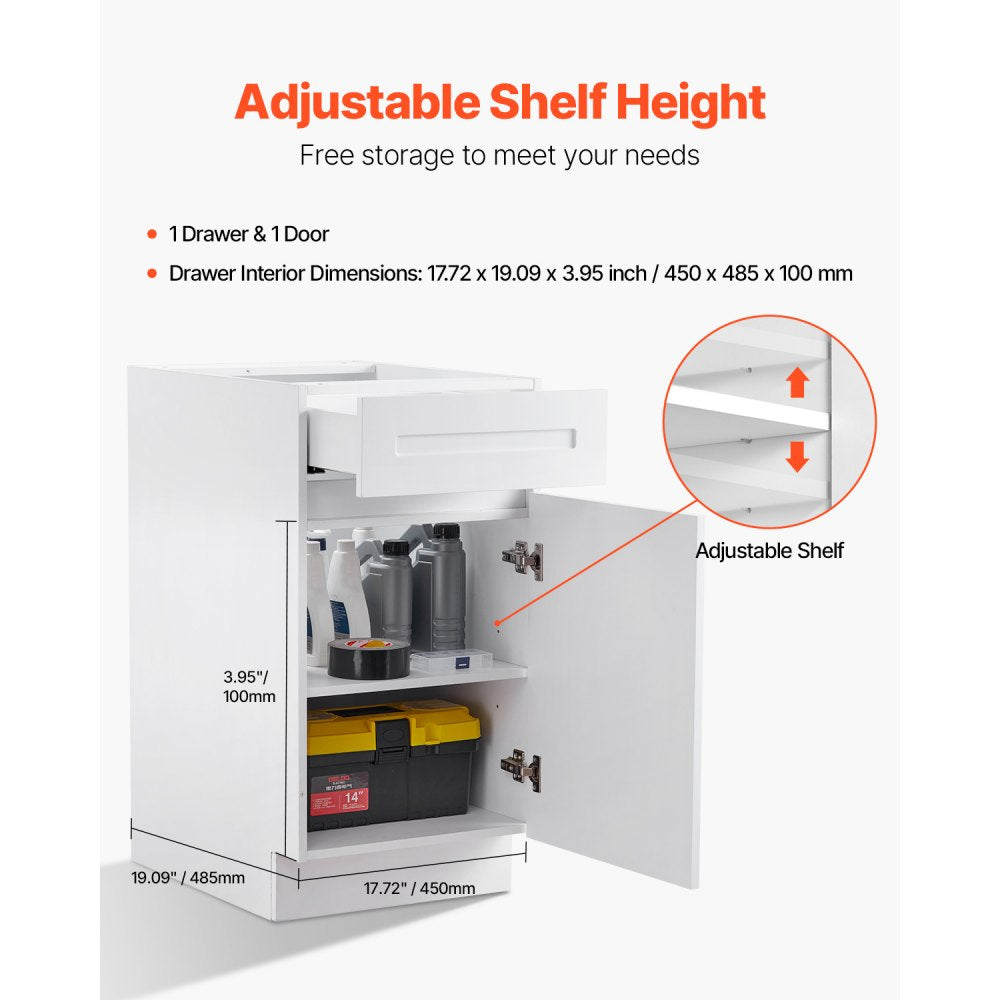 KLCC-01 - Durable 18" White Shaker Base Cabinet with Soft Close Drawers