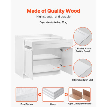 KLCC-03 - Elegant White Shaker Base Cabinet with Soft-Close Hinges