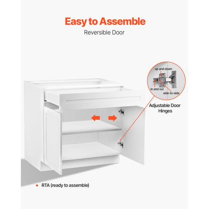 KLCC-03 - Elegant White Shaker Base Cabinet with Soft-Close Hinges