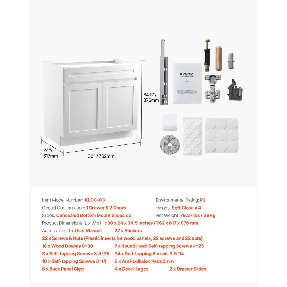 KLCC-03 - Elegant White Shaker Base Cabinet with Soft-Close Hinges