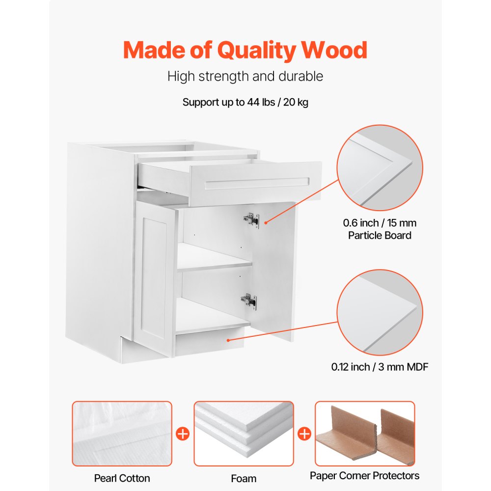 KLCC-02 - Premium White Shaker Base Cabinet with Soft Close Features